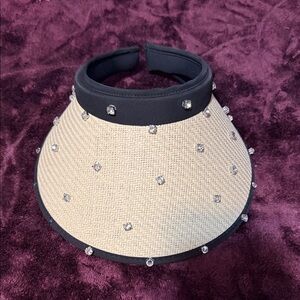 Elegant Black and Cream Visor with Rhinestones